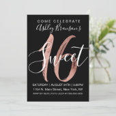 Girly Zwart Wit Roos Goudfolie Modern Sweet 16 Kaart (Staand voorkant)