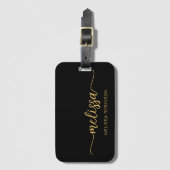 Girly Zwarte Goud Monogram Naam Handtekening Schri Bagagelabel (Voorkant (verticaal))