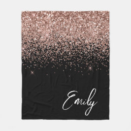 Girly Zwarte Roze Gouden Blush Roze Glitter Monogr Fleece Deken