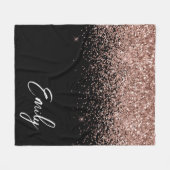 Girly Zwarte Roze Gouden Blush Roze Glitter Monogr Fleece Deken (Voorkant (Horizontaal))