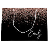 Girly Zwarte Roze Gouden Blush Roze Glitter Monogr Groot Cadeauzakje (Voorkant)