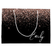 Girly Zwarte Roze Gouden Blush Roze Glitter Monogr Groot Cadeauzakje (Achterkant)