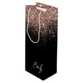 Girly Zwarte Roze Gouden Blush Roze Glitter Monogr Wijn Cadeautas (Voorkant Gekanteld)