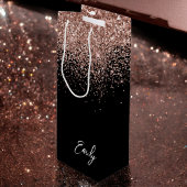Girly Zwarte Roze Gouden Blush Roze Glitter Monogr Wijn Cadeautas
