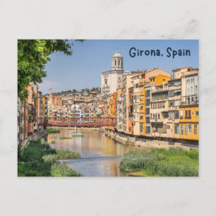 Girona, Spanje Middeleeuwse huizen aan de rivier Briefkaart