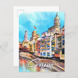 Girona Spanje Waterverf Schilderij Reizen Briefkaart