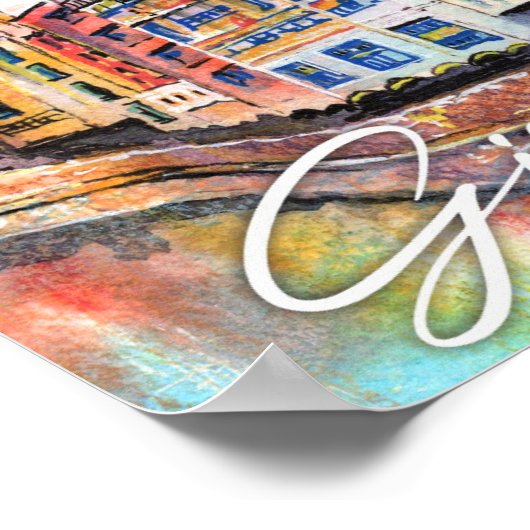 Girona Spanje Waterverf Schilderij Reizen Poster (Hoek)