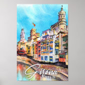 Girona Spanje Waterverf Schilderij Reizen Poster (Voorkant)