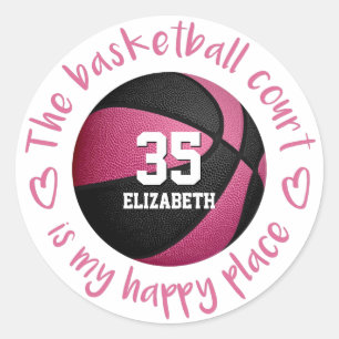 girroze zwarte basketbal hof mijn gelukkige plek ronde sticker