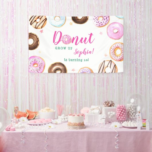 Giry Roze Blauwgroen Pastel Donut Grow Up Kids Ver Spandoek (Feest)