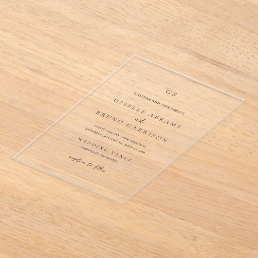 Giselle Classic Monogram Elegante bruiloft Acryl Uitnodigingen (Laagn)