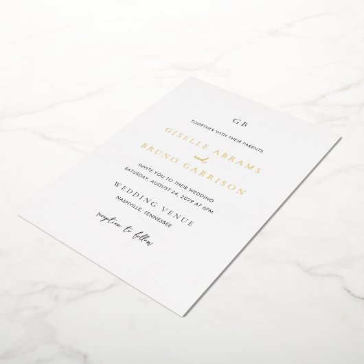 Giselle Classic Monogram Elegante bruiloft Folie Uitnodiging (Gedraaid)