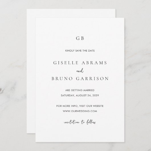 Giselle Classic Monogram Elegante bruiloft Save The Date (Voorkant / Achterkant)