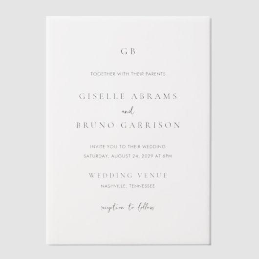 Giselle Klassiek Monogram Elegante Trouw Vellum Uitnodigingen (Voorkant)