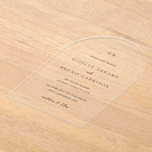 Giselle Monogram Elegante bruiloft Save the Date Acryl Uitnodigingen (Laagn)