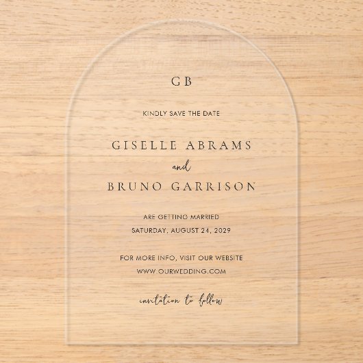 Giselle Monogram Elegante bruiloft Save the Date Acryl Uitnodigingen (Voorkant)