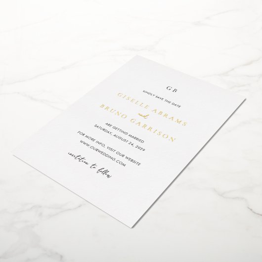 Giselle Monogram Elegante bruiloft Save the Date Folie Uitnodiging (Gedraaid)