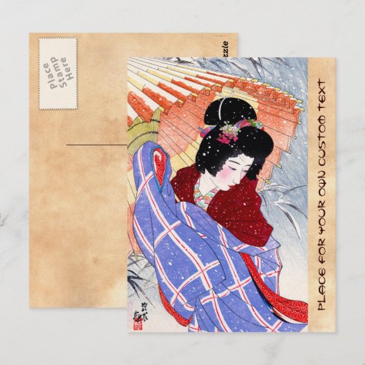 Gisha paraplla sneeuw winter briefkaart (Voorkant / Achterkant)