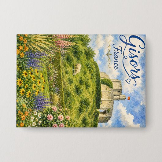 Gisors Frankrijk Kasteel Normandië aquarel Button (Voorkant)