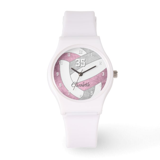 gistend roze gepersonaliseerd volleybal horloge (Voorkant)