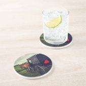 Gisteravond in een Amish-gemeenschap, Amish Horse Zandsteen Onderzetter (Zijkant)