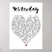 Gisteren heeft Wall Art Song Lyric Heart Print (Voorkant)