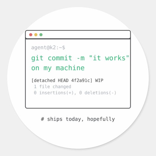 Git Commit: Het werkt op mijn Mac - Dev Sticker Ca (Voorkant)