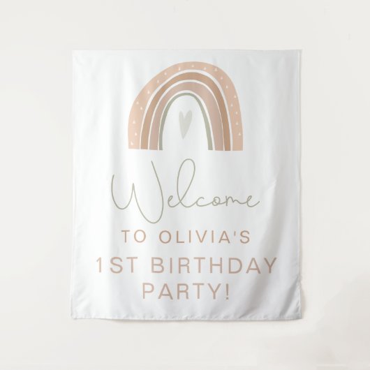 GITA Pastel Regenboog 1e Verjaardag Welkomstbord T Wandkleed (Voorkant)