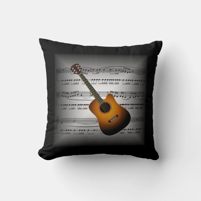 gitaar ~ 3-D vel Music ~ Pillow Grey/Black ~ Kussen (Voorkant)