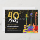 Gitaar 40e Verjaardagsfeestje Zwart en Goud Glitte Kaart (Voorkant)
