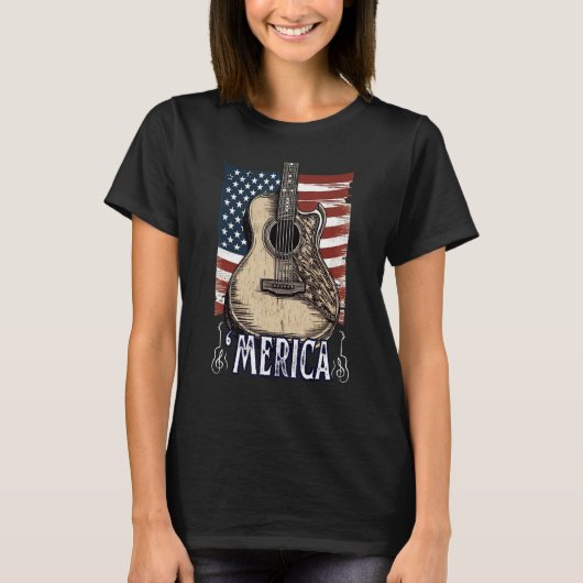 Gitaar 4 juli Merica Amerikaanse vlag USA Count T-shirt (Voorkant)