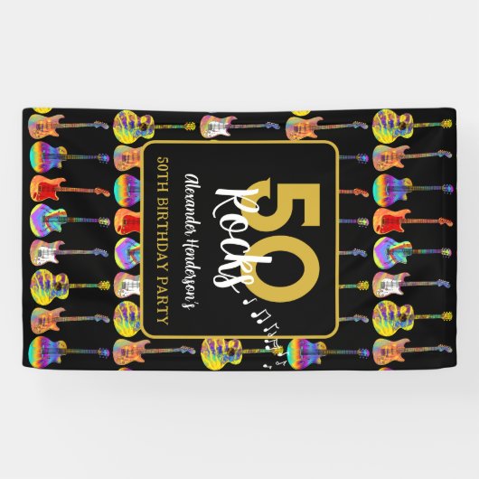 Gitaar 50e verjaardagsfeestje Naam toevoegen Spandoek (Horizontaal)