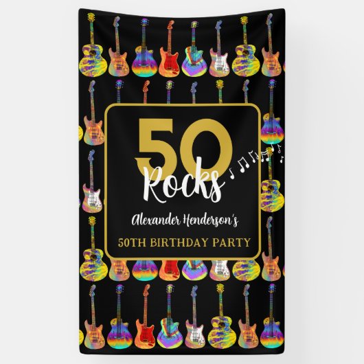 Gitaar 50e verjaardagsfeestje Naam toevoegen Spandoek (Verticaal)