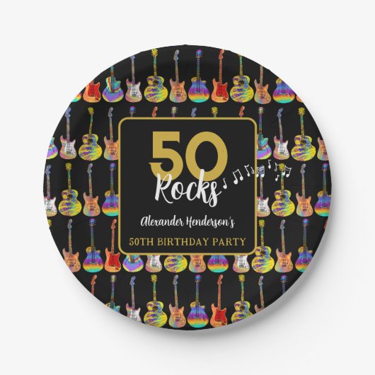 Gitaar 50ste verjaardag Party Custom Papieren Bordje (Voorkant)