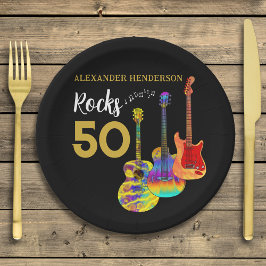 Gitaar 50ste verjaardagsfeest 50 rocks papieren bordje