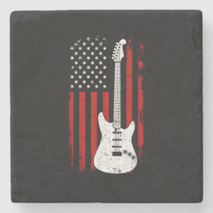 Gitaar Amerikaanse Amerikaanse vlag muziekspeler E Stenen Onderzetter