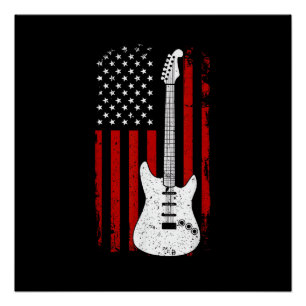 Gitaar Amerikaanse VS Vlag Muziekspeler Elektrisch Perfect Poster