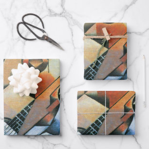 Gitaar (Banjo) en Bril, Juan Gris, Vintage Kunst Inpakpapier Vel
