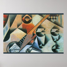 Gitaar (Banjo) en Bril, Juan Gris, Vintage Kunst