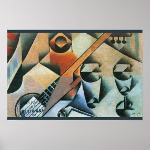 Gitaar (Banjo) en Bril, Juan Gris, Vintage Kunst Poster