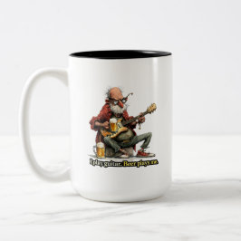 Gitaar Bier Humor Muzikant Grappige T-shirt Tweekleurige Koffiemok