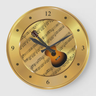 gitaar ~ Blad-muziek ~ Gold-achtergrond ~ Unieke ~ Grote Klok