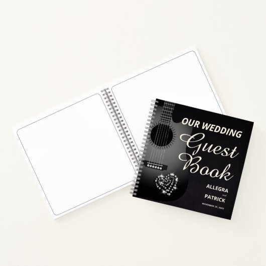 Gitaar Diamond Hart Zwart Foto Bruiloft Gast Notitieboek (Binnen)