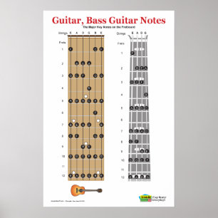 Gitaar en basgitaar Fretboard Praktijk Poster