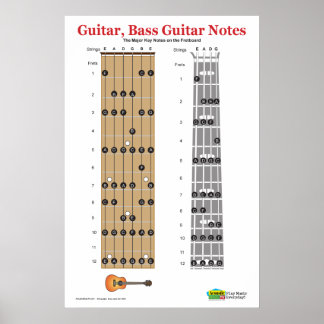 Gitaar en basgitaar Fretboard Praktijk Poster