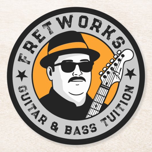 Gitaar- en baslessen - Fret Works Ronde Kartonnen Onderzetter (Voorkant)