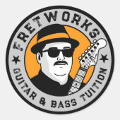 Gitaar- en baslessen - Fret Works Ronde Sticker (Voorkant)