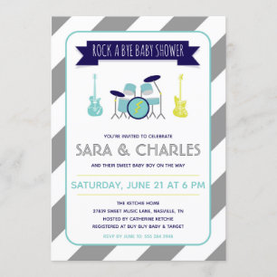 Gitaar en Drums Rock a Bye Baby shower Invitation Kaart