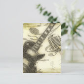  gitaar en microfoon briefkaart (Staand voorkant)