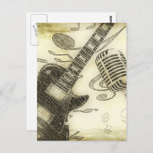  gitaar en microfoon briefkaart (Voorkant / Achterkant)